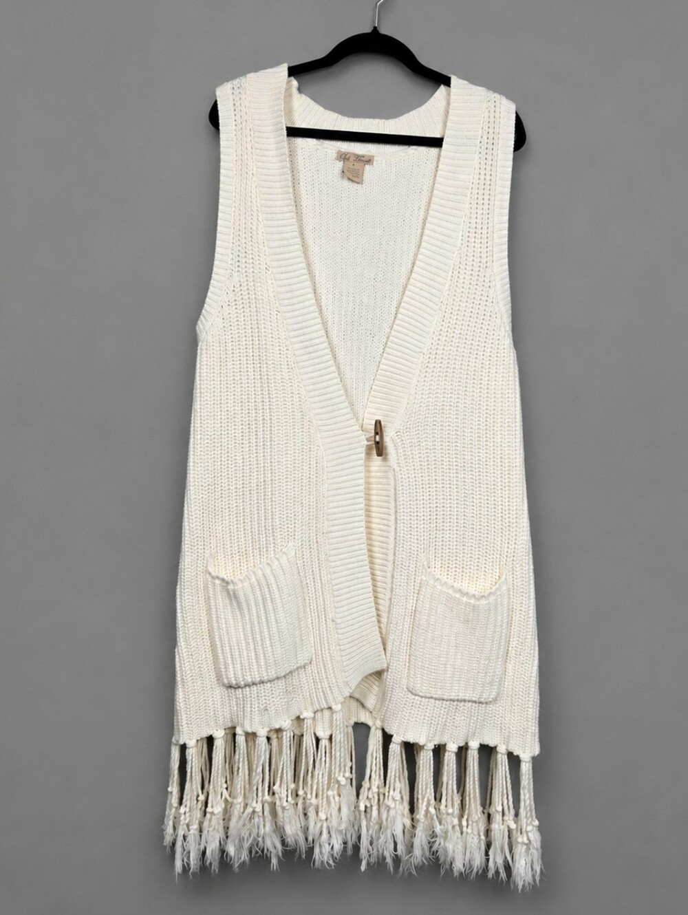 Fringe Knit Sweater Vest Duster Large Boho Western Coastal Cowgirl Cottagecore